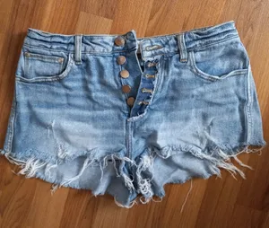 Gilded Intent 30 High Rise 5-Button Fly Distressed Raw Hem Jeans Shorts thumbnail 1