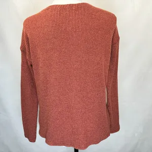 American Eagle Crop Top Sz XS Burnt Umber Ribbed Knit Button up VNeck Tie Front thumbnail 2