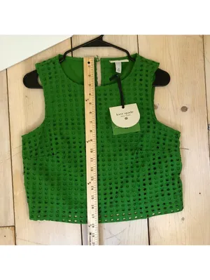 Kate Spade X Target NWT Green Boxy Eyelet Crop Top Size XS Broken Button Loop thumbnail 13