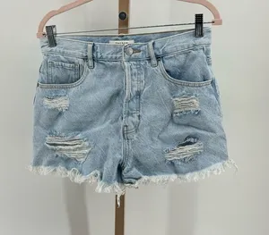PacSun distressed button fly vintage high rise denim shorts size 30 100% cotton thumbnail 1