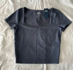 Hollister Light Blue Rib Knit Cropped Tee thumbnail 1