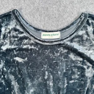 The Pants Store Crushed Velvet Tunic Women's Medium Knotted Short Sleeve Green thumbnail 3