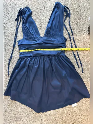 NWT Cider Solid Satin Ruched Mini Dress – Navy Blue – XL thumbnail 13