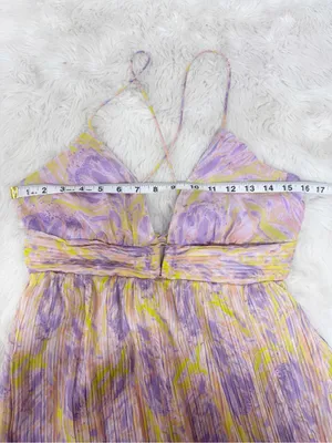 ASTR Minari Pleated Floral Maxi Dress Medium Purple Wedding Guest Garden Party thumbnail 14