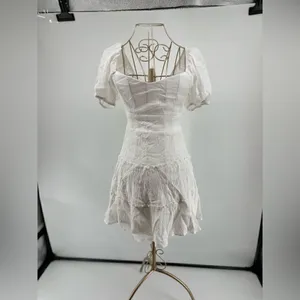 Altar'd State White Puff Sleeve Tie Back Mini Dress Size Medium thumbnail 7