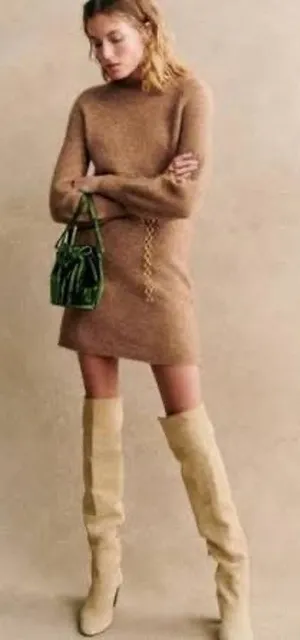 Sézane Enola Dress Light Camel Mohair Wool Belted Mini Dress M NWT thumbnail 1