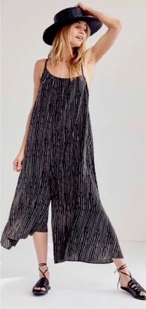 Urban Outfitters Silence Noise Black Striped Wide Leg Jumpsuit thumbnail 1