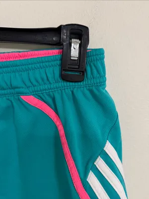 Adidas Colorful Running Drawstring Shorts Teal Pink Trim Three White Stripes S thumbnail 4