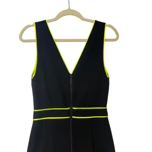 Alice + Olivia Black Neon Yellow‎ Piping V-Neck Sleeveless Jumpsuit Size 4 thumbnail 9