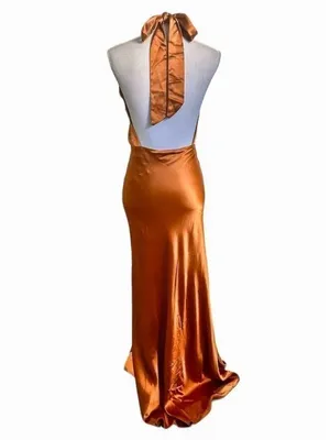 Something Navy Orange Halter Cutout Formal Bridesmaid Wedding Guest Gown Size S thumbnail 4
