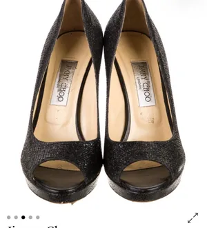 Jimmy Choo Black Glitter Peep-Toe Platform Pumps thumbnail 1