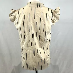 Ivory and black notched vneck short ruffle cap sleeve top size 6 thumbnail 3