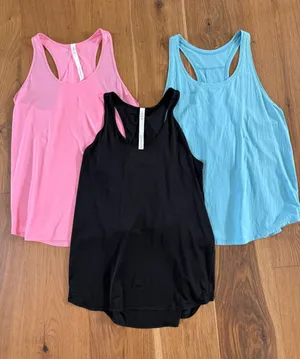 3 Lululemon Tanks Relaxed Fit T Back Pink Blue Black 10 thumbnail 1