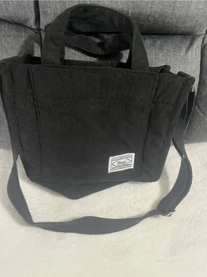 Black Corduroy Men's Tote Bag with Adjustable Strap thumbnail 3