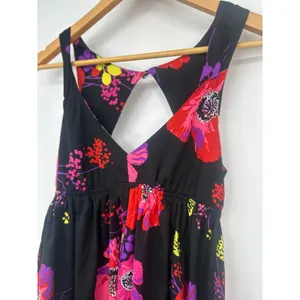Roxy Floral Mini Dress Women S Black High Low Keyhole Y2K Whimsigoth Tropical thumbnail 2