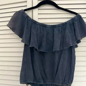 Free People Off the Shoulder Top Denim Blue thumbnail 4