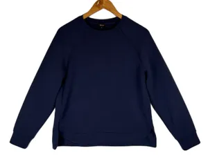 Quince Navy Blue Raglan Crewneck Sweatshirt Curved Tulip Hem Women‎ Small thumbnail 1