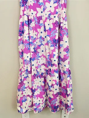Easel‎ Purple Floral Sleeveless Tiered Poplin Midi Dress S Tropical Resortwear thumbnail 10