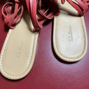 L.L.Bean Sandals 7M Red Leather Flat Tassel Slingback Bow Artsy woven festival thumbnail 6