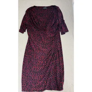Lauren Ralph Lauren Womens Faux Wrap Dress Size XL Geometric Red‎ Black Ruched thumbnail 4