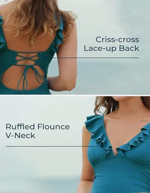 Summer Mae Ruffle Maternity Swimsuit One Piece V-Neck Pregnancy Bathing Suit Lace Up Swimwear thumbnail 5