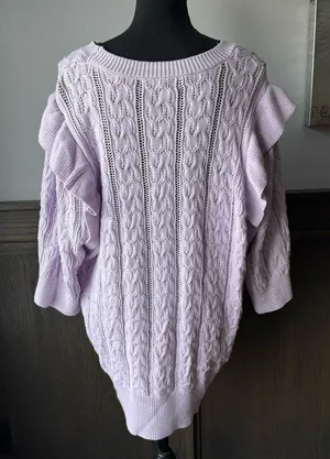 Design 365 Lilac purple Cable Knit Women's Sweater 3/4 sleeves 2X thumbnail 1