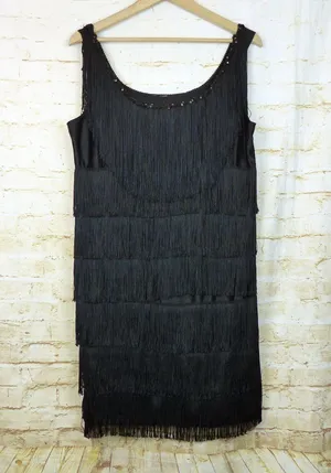 California Costume Fashion Flapper Fringe Dress Women XL Black Headband Necklace thumbnail 6