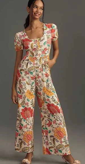 Farm Rio Puff Sleeve Floral Jumpsuit thumbnail 1