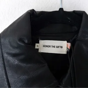 NWT Honor The Gift Vegan Leather Belted Trench Coat S Black Oversized Logo thumbnail 8
