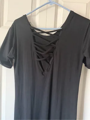 Black Crisscross Back Short Sleeve Dress thumbnail 2