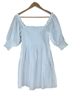 Hill House Athena Nap Dress White Smocked Puff Sleeve Cotton XS thumbnail 4