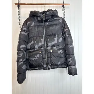 Sebby Hooded Crop Puffer Jacket Black Camo Full Zip Outdoor Gorp Womens Size M thumbnail 2