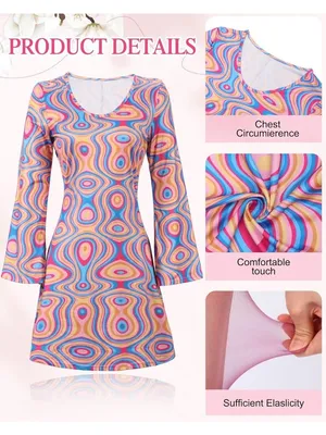 5 Pcs 70s Disco Outfit Hippie Costume w/ Accessories 70s 80s Halloween Womens XL thumbnail 2