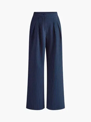 ✨Commense Pinstripe Pleated Wide-Leg Navy Sz Small Pants✨ thumbnail 5