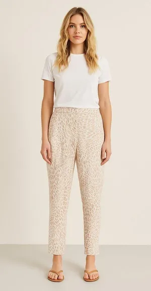 Calvin Klein White Tan leopard Animal Print Lightweight Flowy Pants sz XL thumbnail 1