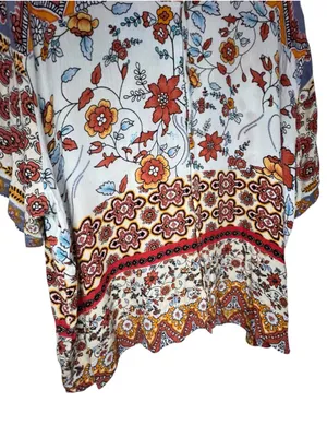 Earthbound Multicolor Boho Floral Paisley Lightweight Hippie Button Up Shirt thumbnail 4