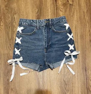 H&M Lace Up Denim Shorts thumbnail 1