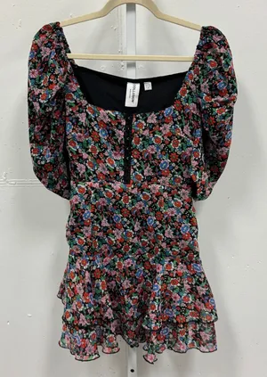 Collusion Floral Puff Sleeve Mini Dress Square Neck Ruffle Hem Multi-Color US 4‎ thumbnail 1