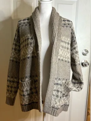 Abercrombie & Fitch Fairisle Tan, Blue and Cream Cardigan Size S thumbnail 1