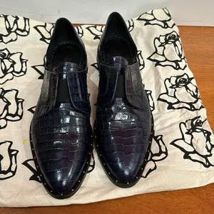 Freda Salvador Croc-Embossed studs Laceless Wear D'Orsay Oxford‎ Flats size 7 thumbnail 3