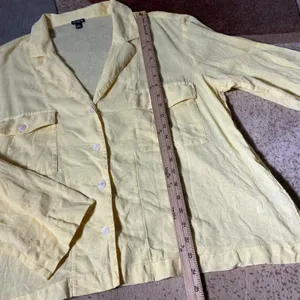 J.Crew Linen‎ Blend Sustainable Shirt Womens 14 Yellow Coastal Utility CA600 Top thumbnail 2