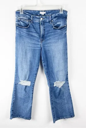 GOOD AMERICAN High Rise Distressed Good Leg Fray Hem Denim Jeans Size 31 thumbnail 1
