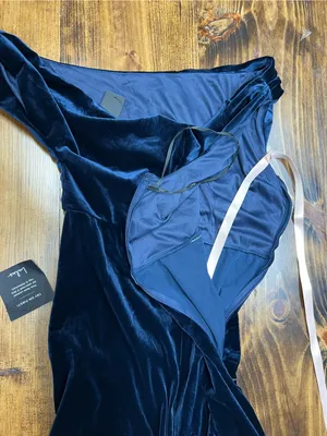 Lulus Coveted Confidence Navy Blue Velvet Asymmetrical Maxi Dress Size Large NWT thumbnail 10