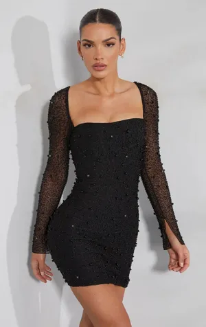 Oh Polly NWT MILAN Long Sleeve Embellished Corset Mini Dress in Black. Size 8 thumbnail 1