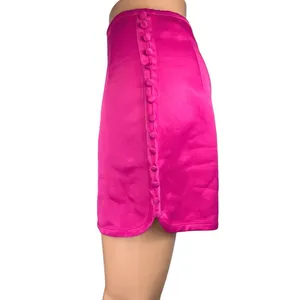 Zara Women's Pink Silky Satin Side Buttons Mini Straight Pencil Skirt Size S thumbnail 2