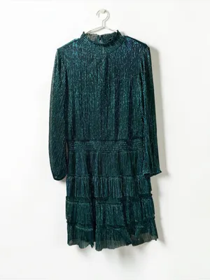 MSK Teal Metallic Tiered Long-Sleeve Mini Dress thumbnail 2