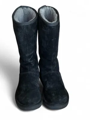 UGG Knightsbridge Leather Tall Boot Back Zip Shearling Lined Women 7M Black thumbnail 3