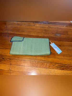 NWT Mud Pie Green Pleated Card Holder with Navy Trim thumbnail 2