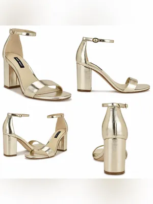 Nine West Toniann Gold Metallic Ankle Strap Block Heel Sandals 9M $99 Retail thumbnail 2
