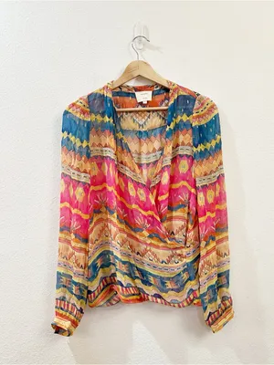 Sézane X Chuffy Women's Abelia Pink Metallic Faux Wrap Blouse Size 34 thumbnail 2